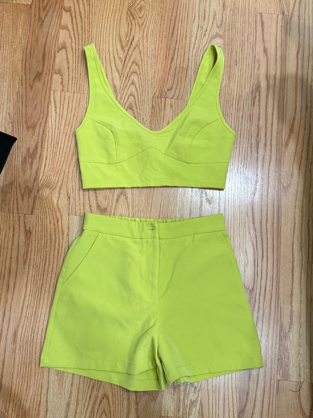 Lime Green Crop Top & High-Waist Shorts Set